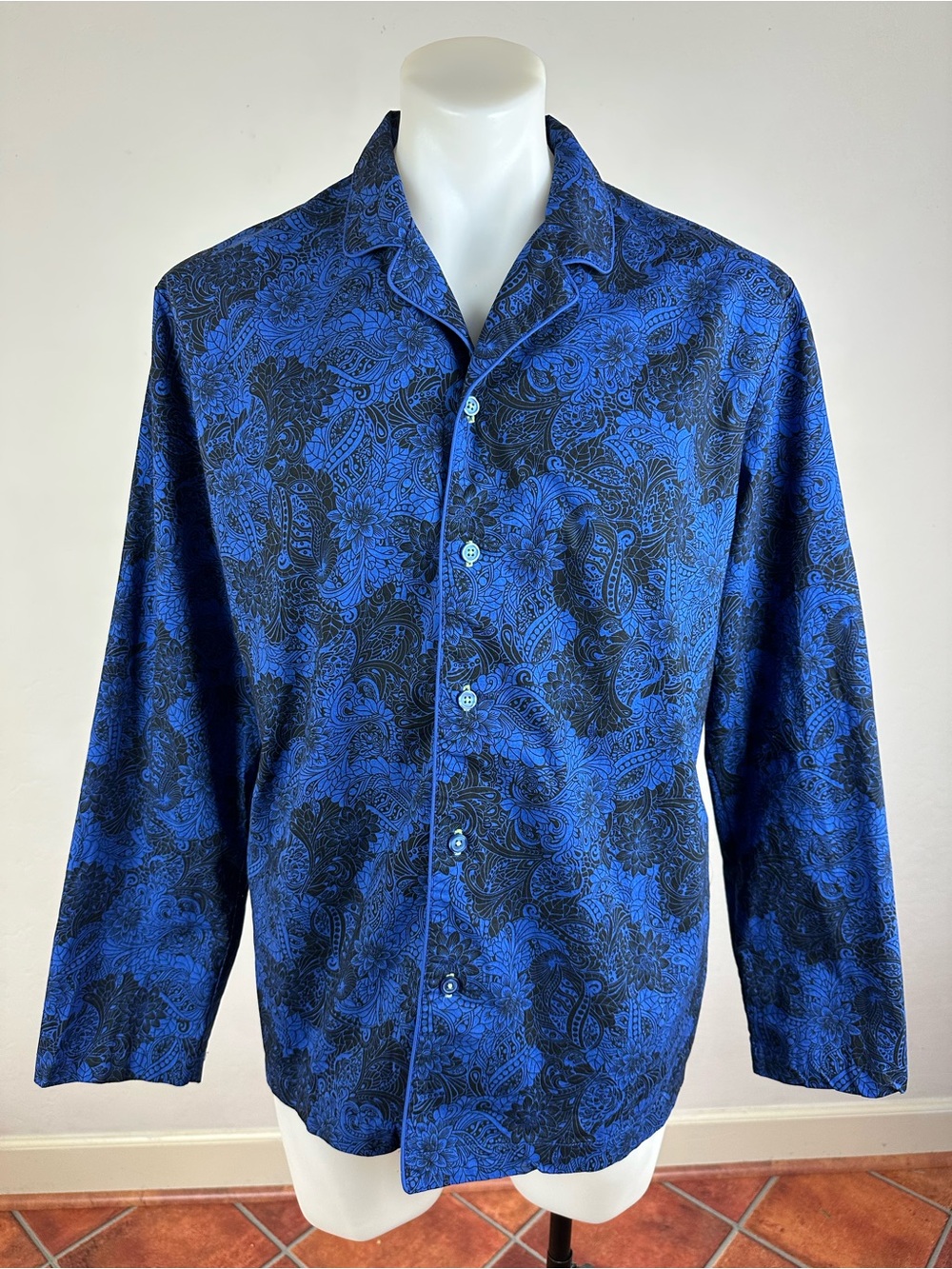 Robert Graham Pajama-Inspired Blue and Black Paisley Shirt
